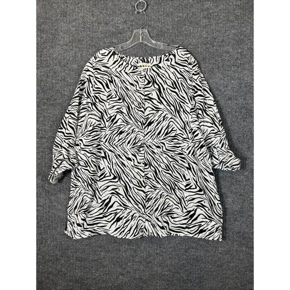 Cynthia Rowley Womens Button Up Shirt Sz 2X Zebra Animal Print 100% Linen Resort - Picture 1 of 7